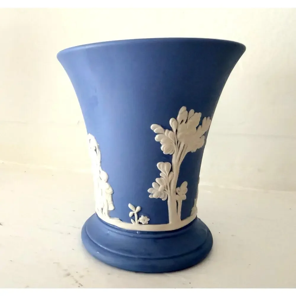 Wedgwood Jasperware Blue Vase White Classical Relief Small Urn England